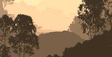 sisli orman ağaçları ile soyut siluetli arka plan