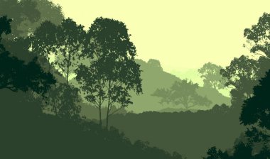 sisli orman ağaçları ile soyut siluetli arka plan
