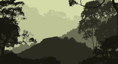 sisli orman ağaçları ile soyut siluetli arka plan