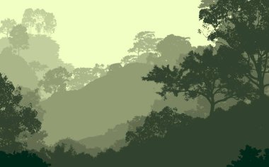 sisli orman ağaçları ile soyut siluetli arka plan