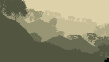 sisli orman ağaçları ile soyut siluetli arka plan