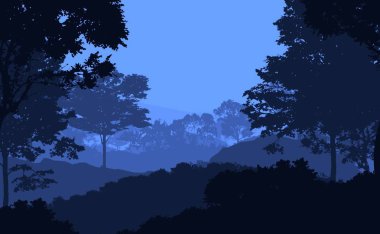 sisli orman ağaçları ile soyut siluetli arka plan