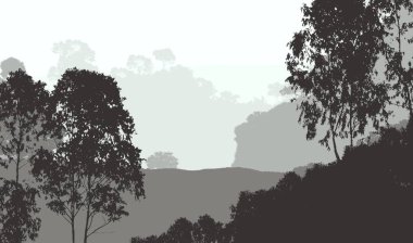 sisli orman ağaçları ile soyut siluetli arka plan