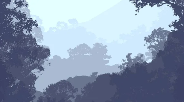 Εικόνα Δέντρα Στην Ομίχλη Βαθιά Ομίχλη Του Δάσους Λόφοι Που — Φωτογραφία Αρχείου