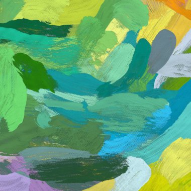 Tuval el yapımı yağlıboya. Renkli doku. Fırça darbeleri. Renkli görüntü. Modern sanat. Çağdaş sanat.