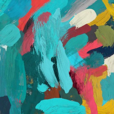 Tuval el yapımı yağlıboya. Renkli doku. Fırça darbeleri.