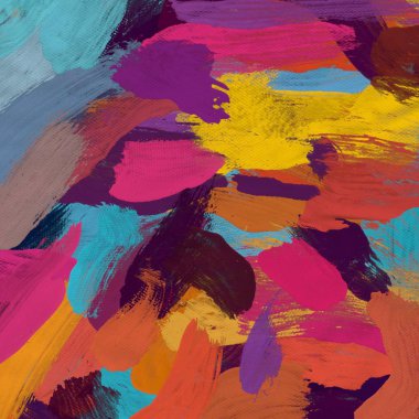 Tuval el yapımı yağlıboya. Renkli doku. Fırça darbeleri. Renkli görüntü. Modern sanat. Çağdaş sanat.