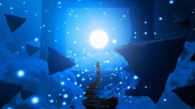 Soyut bilim kurgu geçmişi, fütüristik duvar kağıdı ve teknoloji konsepti. Veri bağlantısı ve uzayın derinliklerindeki gelecekteki robot gezegen. Uzaylılar ve klon mühendisliği 