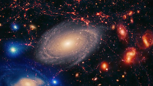 Abstract sci-fi background, futuristic wallpaper and technology concept. Data connection and future robotic planet in deep space. Aliens and clone engineering 