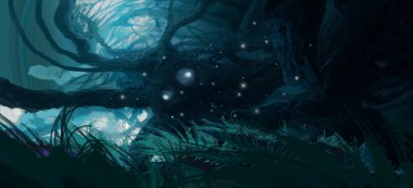 Soyut bilim kurgu geçmişi, fütüristik duvar kağıdı ve teknoloji konsepti. Veri bağlantısı ve uzayın derinliklerindeki gelecekteki robot gezegen. Uzaylılar ve klon mühendisliği 