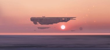 Soyut bilim kurgu geçmişi, fütüristik duvar kağıdı ve teknoloji konsepti. Veri bağlantısı ve uzayın derinliklerindeki gelecekteki robot gezegen. Uzaylılar ve klon mühendisliği 