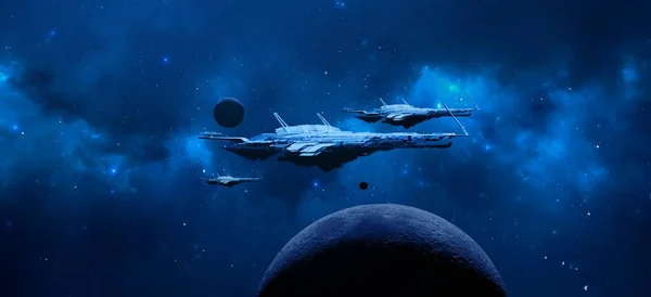 Soyut bilim kurgu geçmişi, fütüristik duvar kağıdı ve teknoloji konsepti. Veri bağlantısı ve uzayın derinliklerindeki gelecekteki robot gezegen. Uzaylılar ve klon mühendisliği 