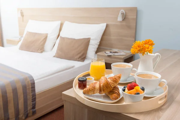 Hotel Room Serviced Breakfast Cozy Hotel — Stock Photo, Image