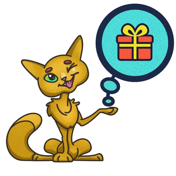 Μια γάτα που αποδεικνύουν τη δυνατότητα να λαμβάνουν ένα δώρο — Φωτογραφία Αρχείου