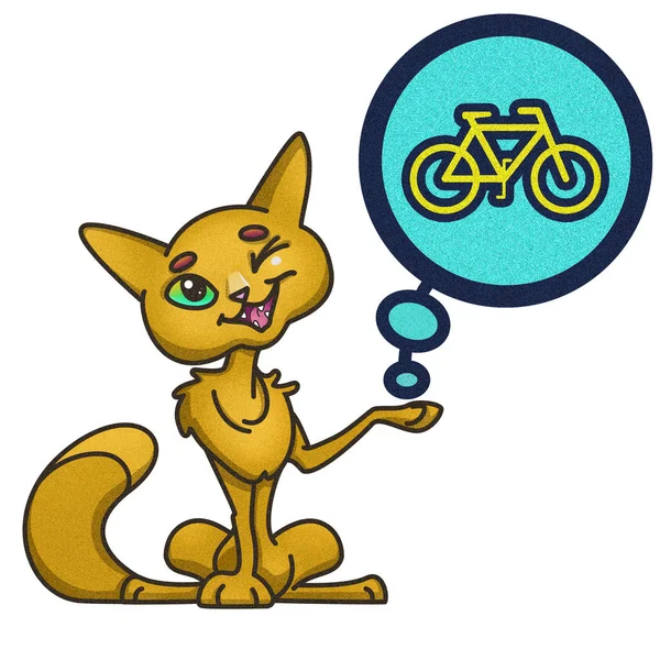 Um gato demonstrando a possibilidade de aluguel de bicicletas e passeios de bicicleta — Fotografia de Stock