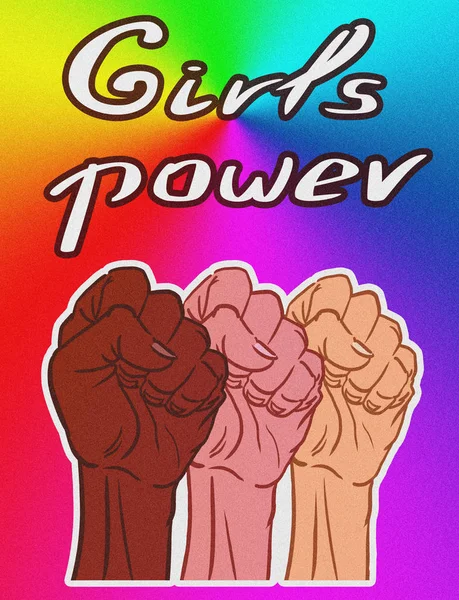 Frauenhände zur Faust geballt, die Aufschrift "Girls Power"" — Stockfoto