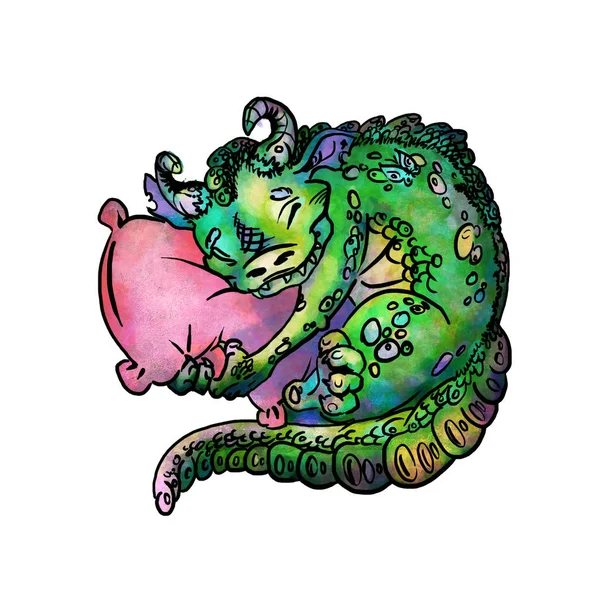 Şirin bir ejderha bir yastık hugs