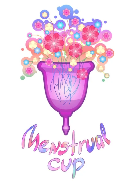 Illustration der Menstruationstasse mit Blumen und Schriftzug. — Stockfoto