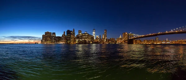 Panoramablick Auf New York City Nach Untergang Von Brooklyn — Stockfoto