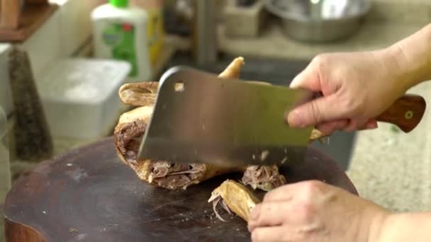 Chef Corta Todo Pato Estofado — Vídeo de stock