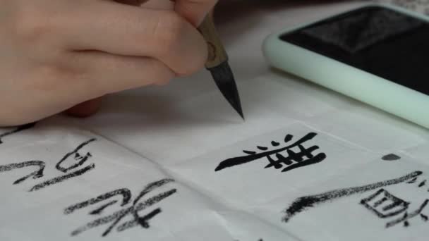 Каллиграф Создает Каллиграфию Пишет Каллиграфию — стоковое видео