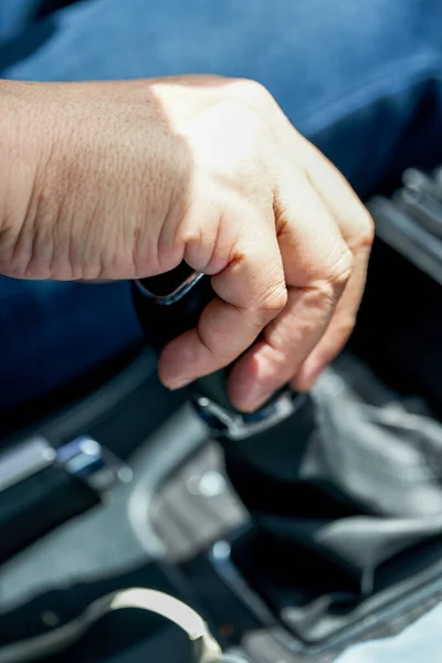 Driver Driving Shifting Gears Close — Stock Photo, Image