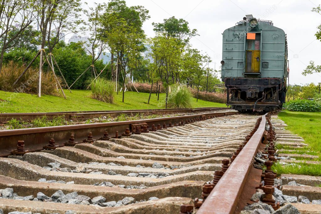 Railroad tracks and locomotives in the wild