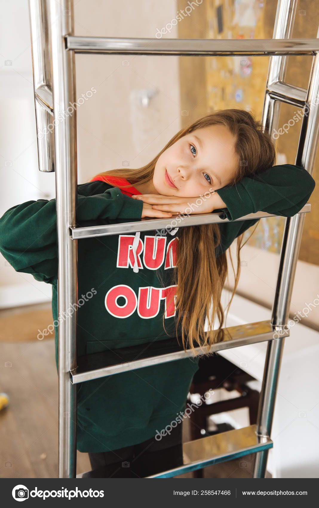 Happy Girl Posing Ladder Stock Photo by ©anastasia.goryainova 258547466