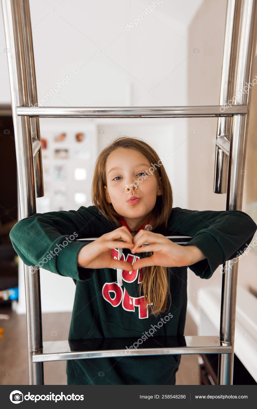 Happy Girl Posing Ladder Stock Photo by ©anastasia.goryainova 258548286