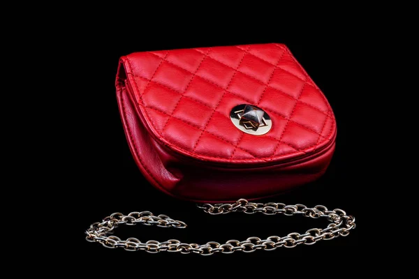 Red Gucci Clutch Golden Chain Black Background Stock Photo — Stock Photo, Image