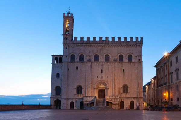 Palazzo Dei Consoli Consul Palace Napnyugtakor Régi Városháza Gubbio Umbria — Stock Fotó