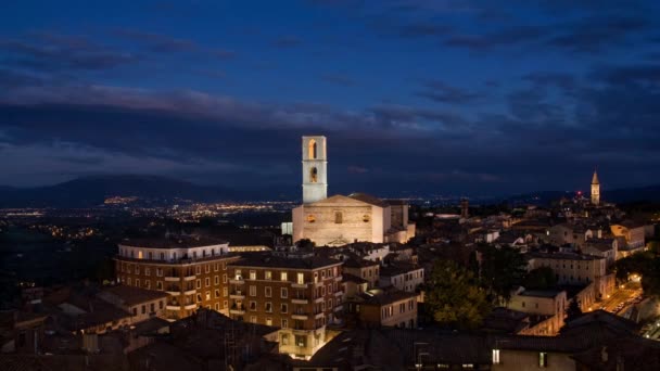 Cinemagraph.4k.night vue du belvédère au crépuscule, Pérouse, Italie — Video