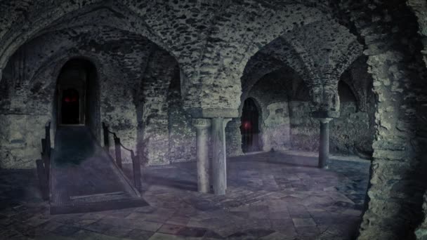 Dark dungeon, mysterious ethereal presences in a overwhelming atmosphere. — Stock Video