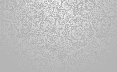 Zarif çiçek vektör arkaplanı. Gümüş tonlu klasik dekoratif doku.