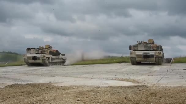 Two War Tanks Army Combat Exercises — Stock Video