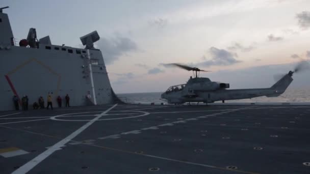 Helicopter Navy Taking Aircraft Carrier — Stock Video