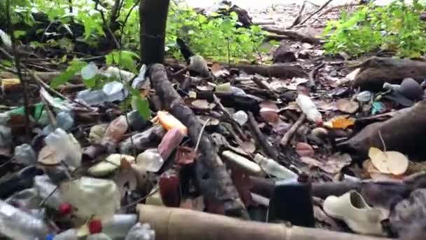 Küçük Plaj Kıyısında Plastik Çöp Kutusu — Stok video