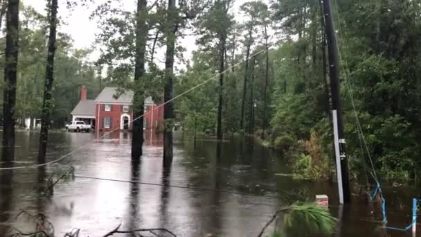 Inondations Autour Une Maison Pendant Ouragan Florence — Video