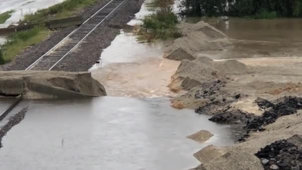 Floods Lumberton Railroad Track Hurricane Florence — Stock Video