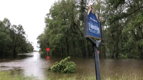 Entrada Para Lumberton Inundada Durante Furacão Florença — Vídeo de Stock