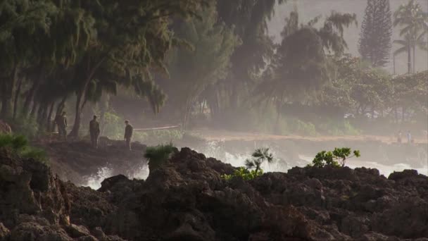 Soldiers standing and walking at sea shore — Stock Video