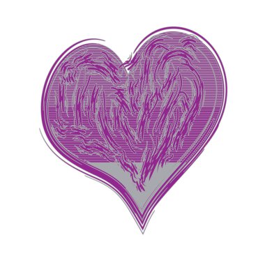 Resimli Kalp Vektörü İllüzyonu. Kalbin orijinal görüntüsü, grafiklerin ve resmin bağlantısı. Magenta, mavi pembe renkler. Kapak, poster, baskı için mükemmel.