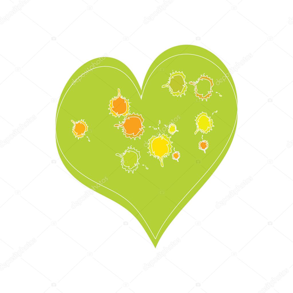 Stained Colorful Green Heart Vector Illustration. Funky heart-stained paints. Children style drawing