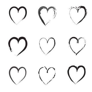 Fırça konturu Grunge kalpler koleksiyonu