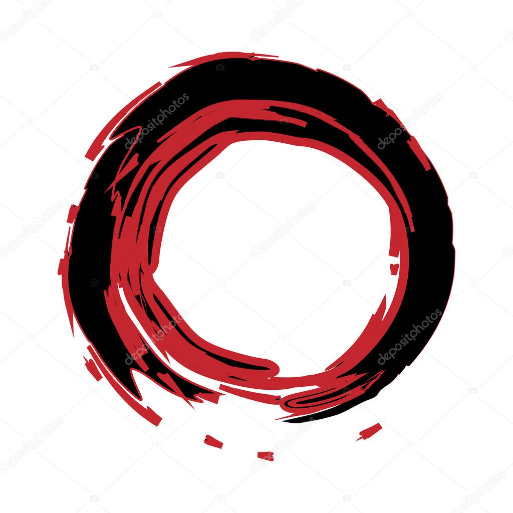 Stroke Enso Zen Symbol Original Freestyle Vector Design. Black Brush Chinese Circle Editable Illustration for Logo, Emblem Design. Enso Circle Stroke Painting