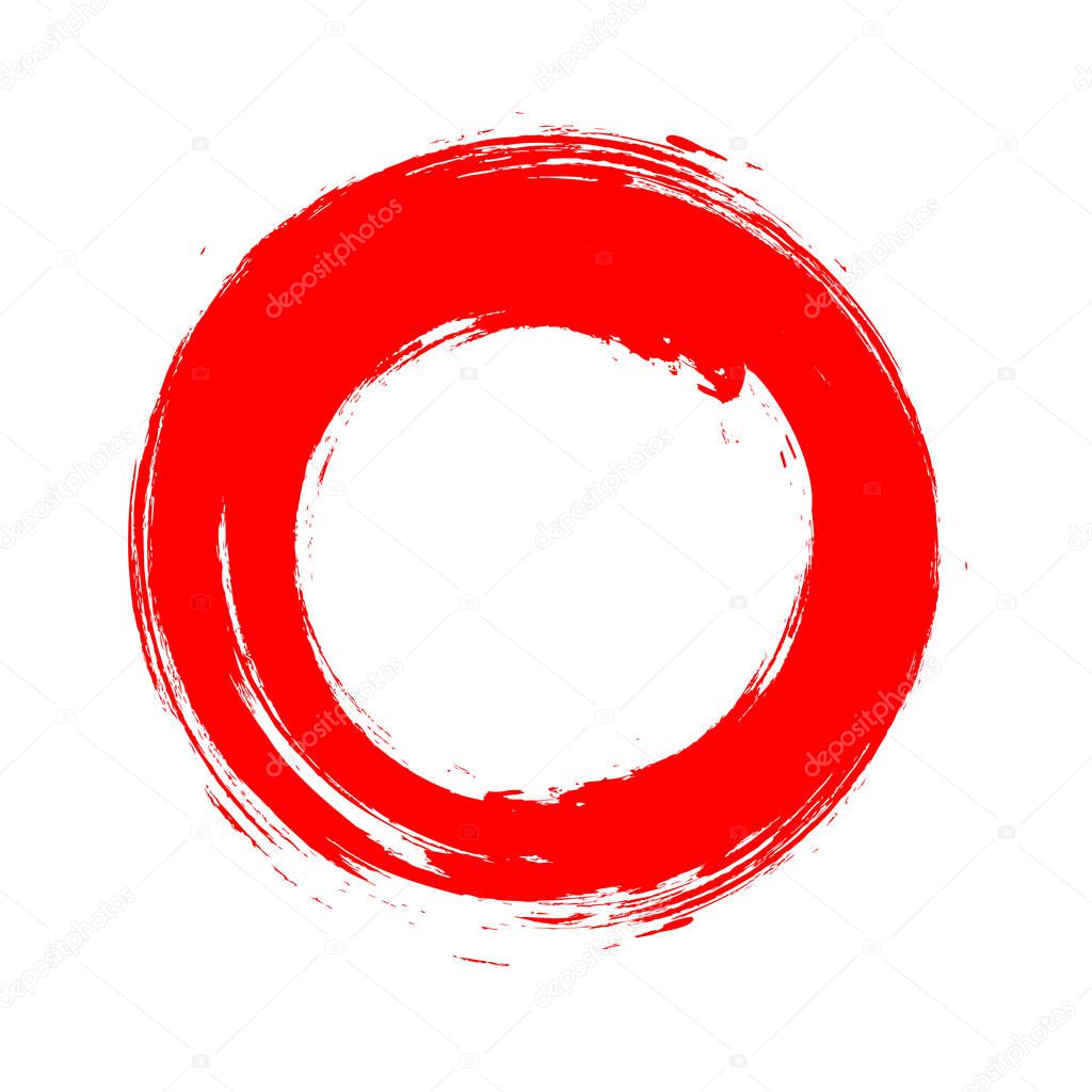 Red Brush Drawn Enso Symbol. Stroke Circle Vector Design. Red Blood Trace