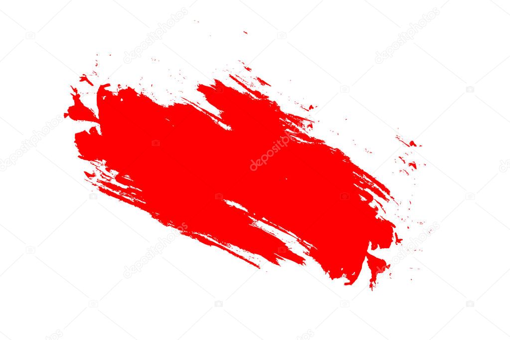 Watercolor brush strokes. Red stroke background. Paint grunge texture. Red on white. Ink brushstrokes with dry rough edges. Abstract painting.Vector. Expressive banner. Oil blot