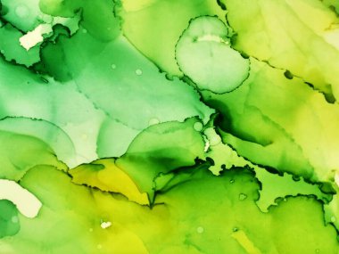 Alkol Mürekkebi Sanatı. Soyut Mürekkep Sanatı. Yeşil, 