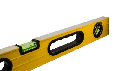 Beyaz bir arka plan üzerinde izole sarı bina düzeyi. Bina cetvel.