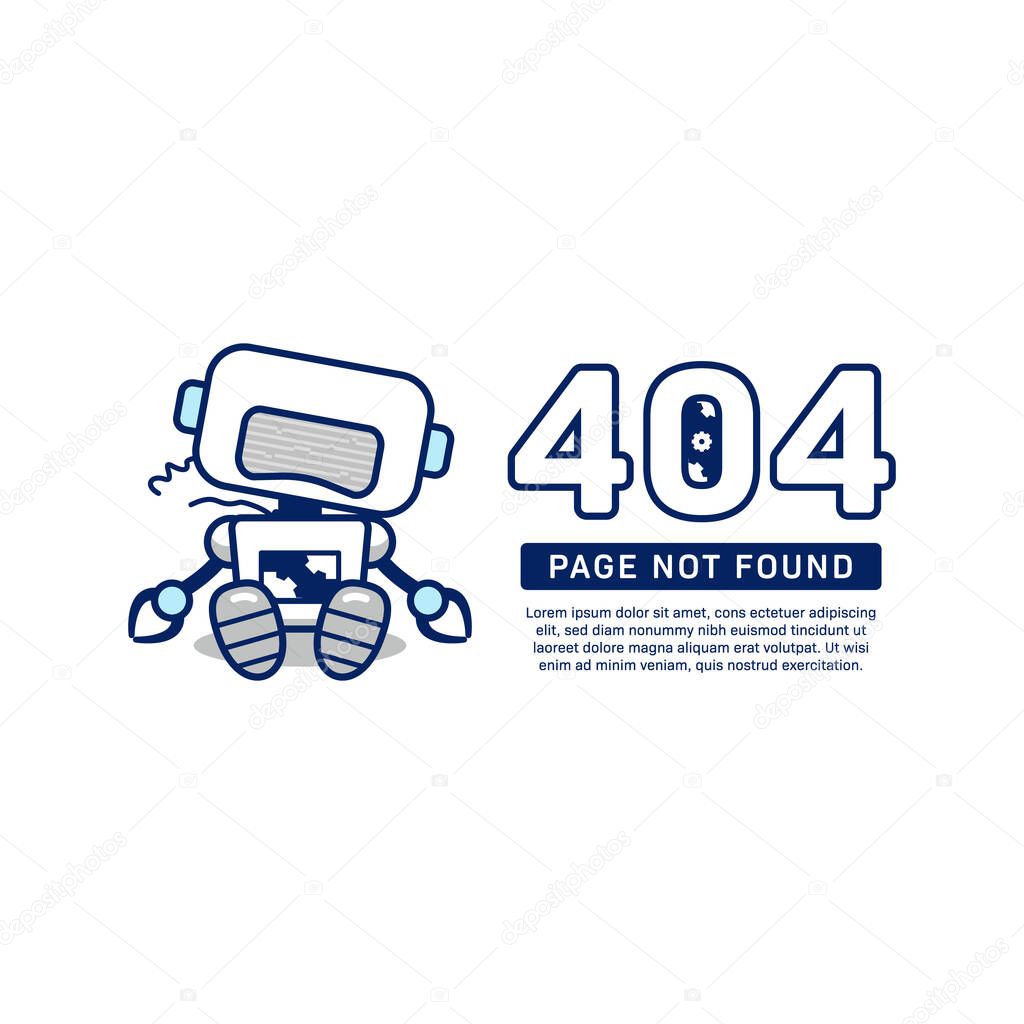 404 page not found vector broken robot illustration for unavailable page website design